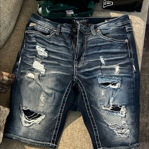 Salvage Dark Blue Ripped Jean Shorts